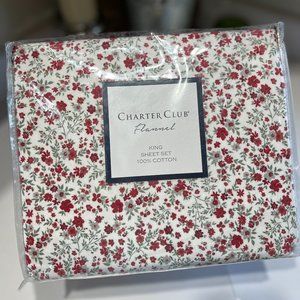 NEW - CHARTER CLUB KING SIZE FLANNEL SHEET SET - RED FLORAL